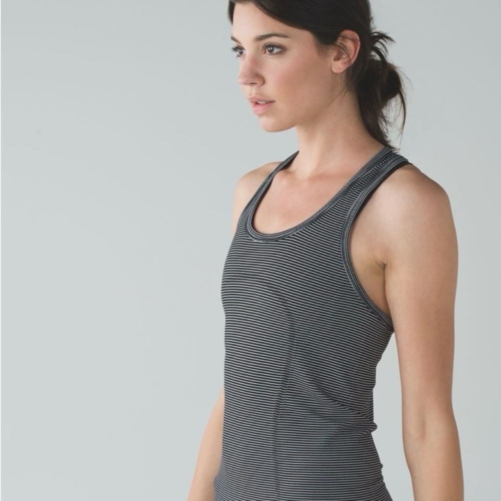 lululemon athletica Black and White Striped Racerback Tank